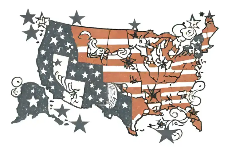 The outline of the United States filled with the Stars and Stripes of the US Flag and the number 26.2 in bold centered  tattoo design idea