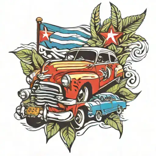 cuban flad and Cuban cars  tattoo design idea