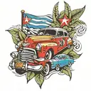 cuban flad and Cuban cars  tattoo design idea
