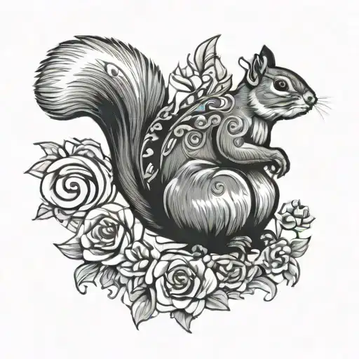 patch work squirrel  tattoo design idea