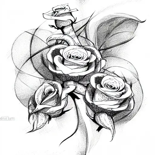 snake with roses tattoo design idea