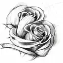 snake with roses tattoo design idea