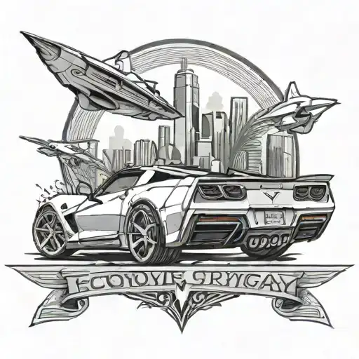 Los Angeles skyline and Corvette Stingray tattoo design idea