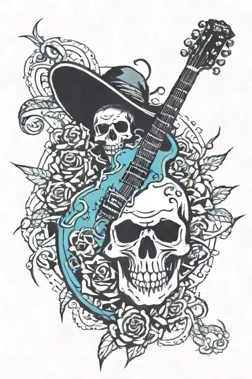 guitar, skull and spider tattoo design idea
