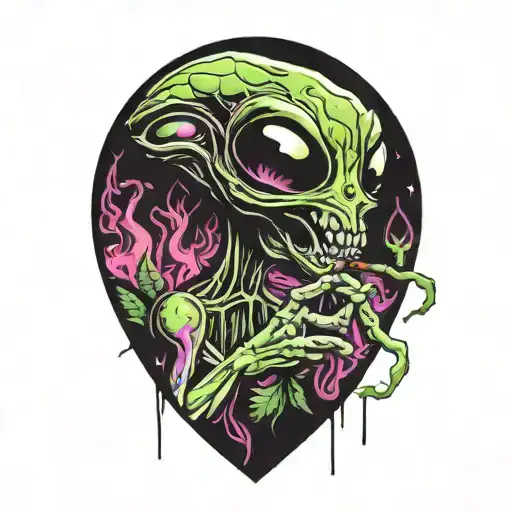Alien smoking weed tattoo design idea