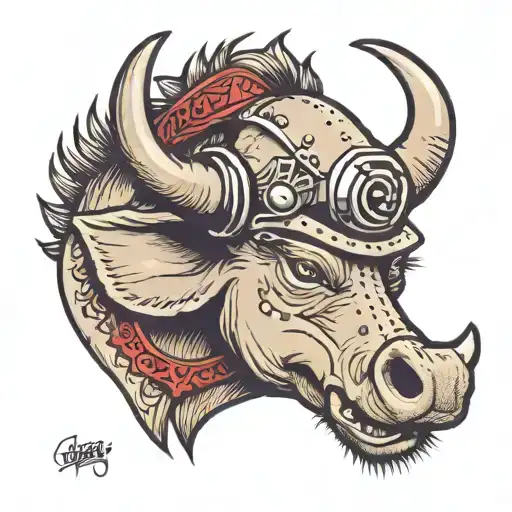derpy warthog wearing helmet tattoo design idea