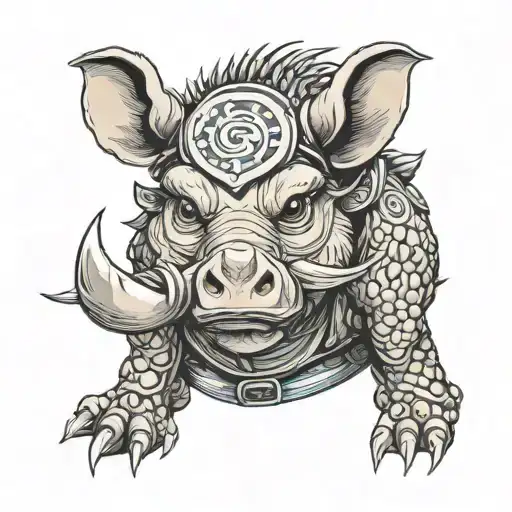 derpy warthog wearing helmet tattoo design idea