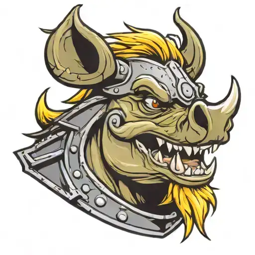 derpy warthog with medieval helmet tattoo design idea