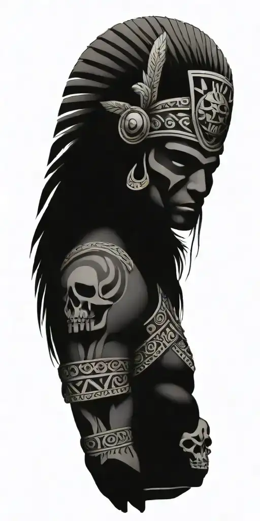 Aztec warrior with skull wearing a crown tattoo design idea