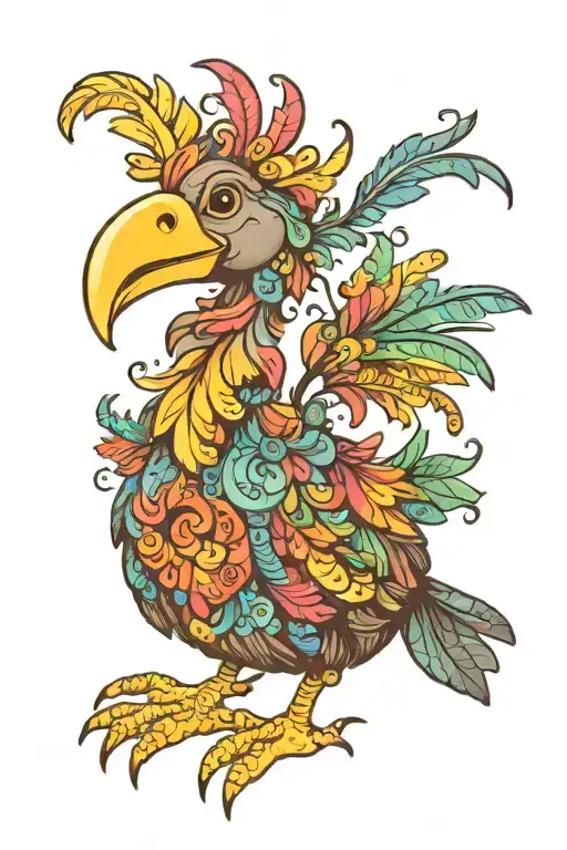 A Dodo bird with colorful plumage tattoo design idea