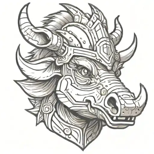 derpy warthog with medieval helmet tattoo design idea