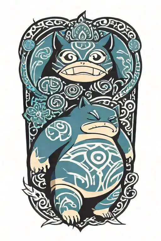 snorlax with tribal tattoos inspired tattoo design idea