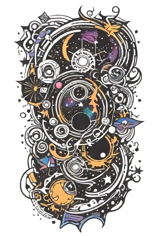 galaxy filled with stars and black hole surrounded tattoo design idea