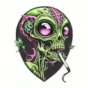 Alien smoking weed tattoo design idea