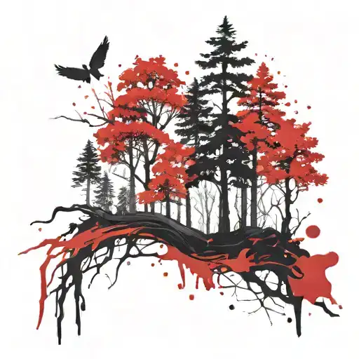 negative space forest on forearm tattoo design idea