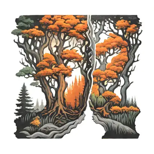 negative space forest on forearm tattoo design idea