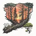 negative space forest on forearm tattoo design idea