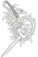 snake, sword, flowers tattoo design idea