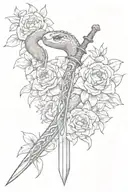 snake, sword, flowers tattoo design idea