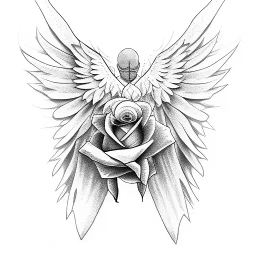 one angel wings one rose in the shape of wings tattoo design idea