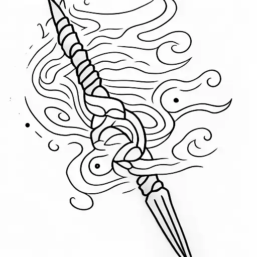 A minimalist tattoo of Snape's wand performing the Patronus charm with the doe tattoo design idea