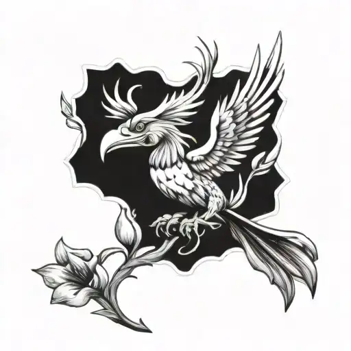 liver bird holding white iris flower in beak tattoo design idea