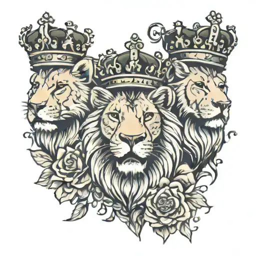 3 lions wearing a crown tattoo design idea