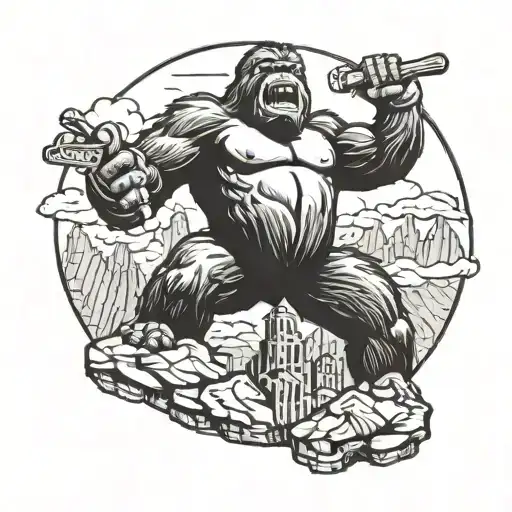 King Kong with date 7.10.2023 tattoo design idea