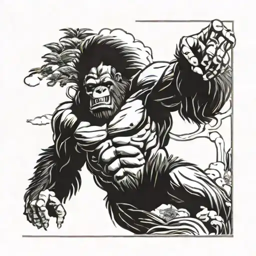 King Kong with skull gold and date 7.10.2023 tattoo design idea