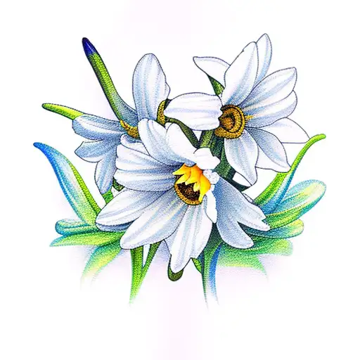 daffodils, daisies, and narcissus  tattoo design idea