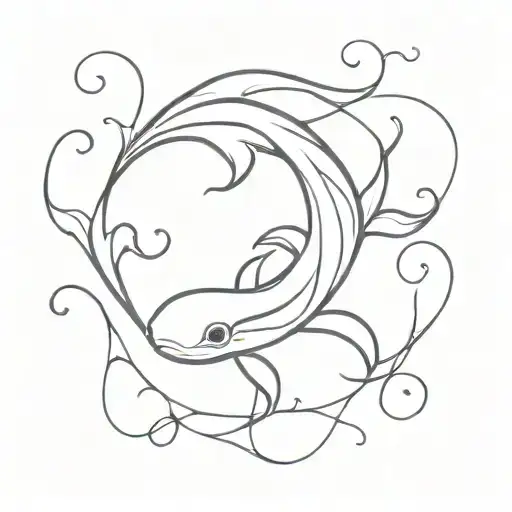 A blackwork tattoo of an axolotl and octopus surrounded by swirling patterns inspired by the movement of the sky tattoo design idea