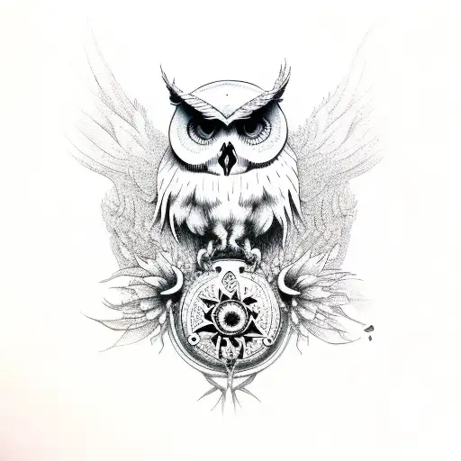 skull and owl tattoo design idea