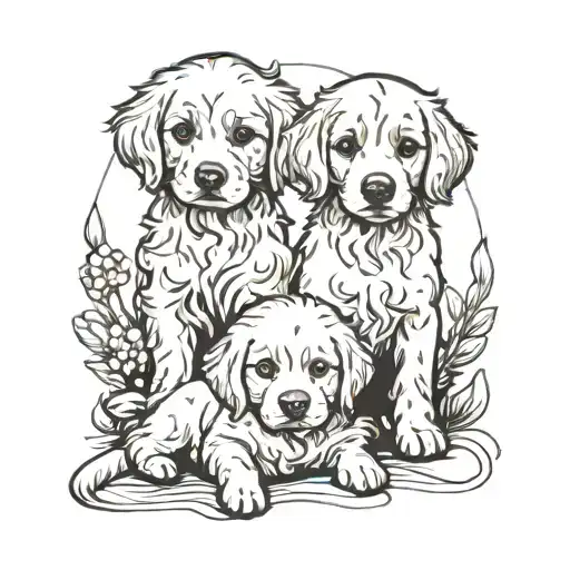 golden retriever and a bichon frise puppy  tattoo design idea