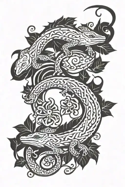 Ivy and lizards silhouette tattoo design idea