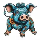 blue pig  keep going tattoo design idea
