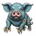 blue pig  keep going tattoo design idea