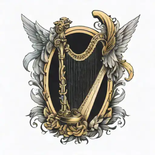 Harp with angel wings tattoo design idea