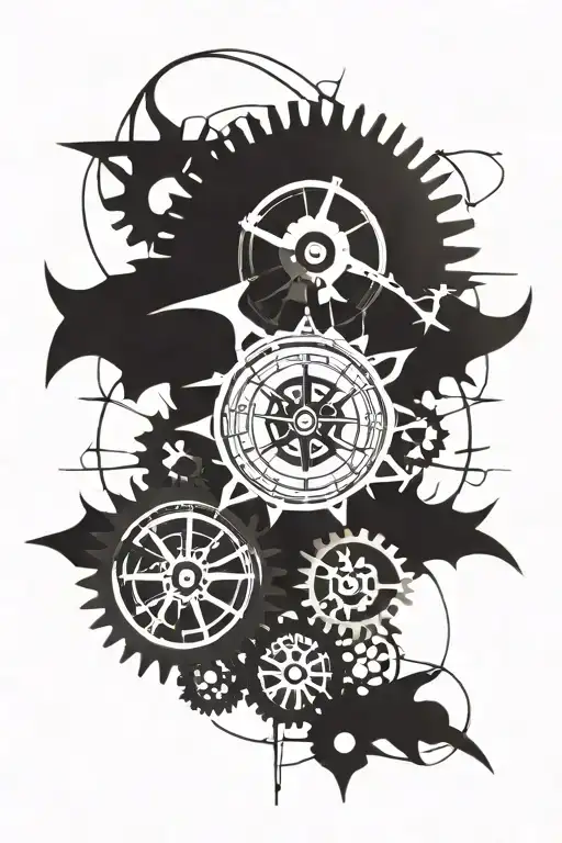 tribal with nautical compass and gears intertwined tattoo design idea