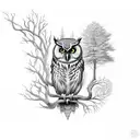 Mystical forest with a wise owl perched on a tree branch tattoo design idea