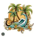 wave, palm tree, kiwi bird and kangaroo tattoo design idea