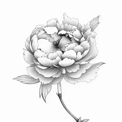 Feminine and minimalistic Japanese peony with elegant whip shading details tattoo design idea