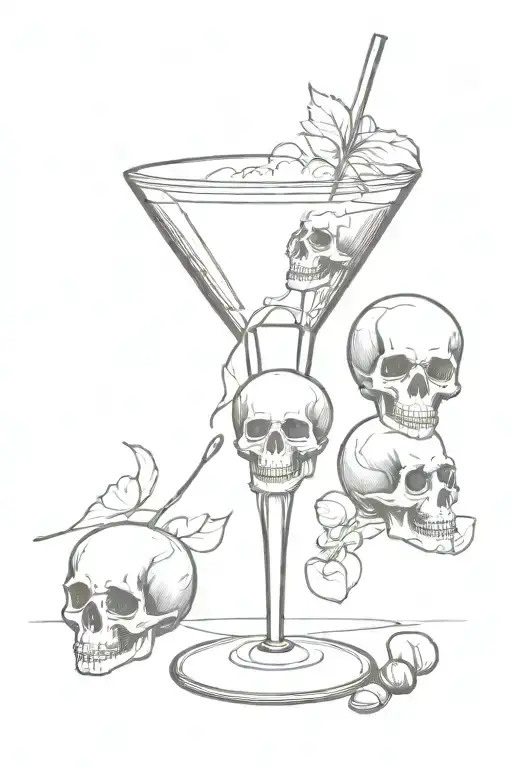 espresso martini glass with skulls tattoo design idea