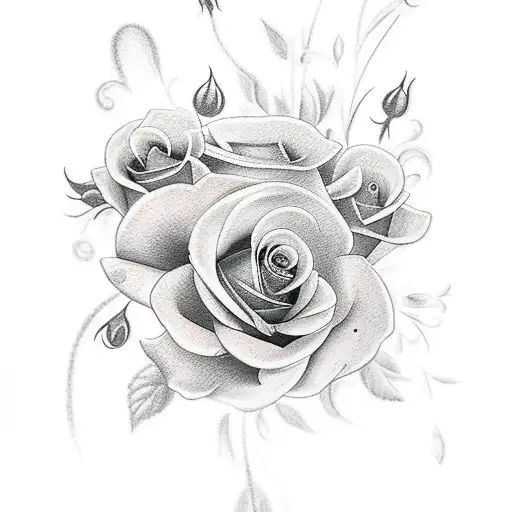 bouquet with a rose, daisies, sweetpea, larspur, carination, marigold and lily tattoo design idea