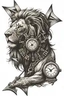 lion, arrow and time clock tattoo design idea