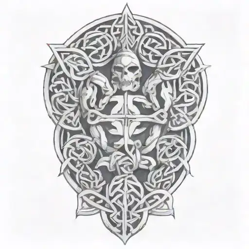 Battle scene with Celtic symbols intertwined tattoo design idea