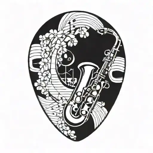 Incorporate musical notes forming a saxophone shape tattoo design idea