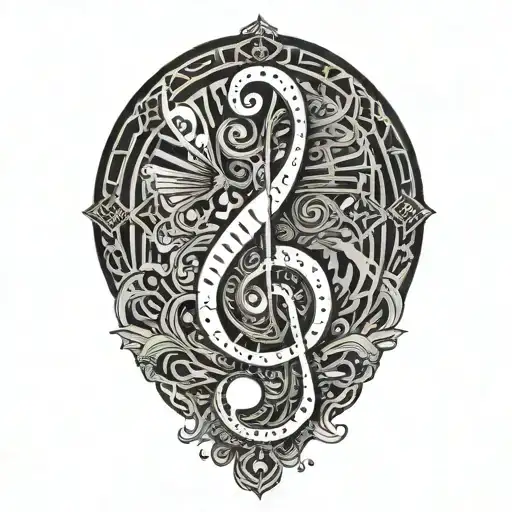 Incorporate a treble clef and piano keys into a geometric blackwork tattoo design tattoo design idea