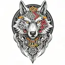 A futuristic wolf design with cybernetic enhancements reflecting the client's passions tattoo design idea