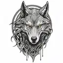 A futuristic wolf design with cybernetic enhancements reflecting the client's passions tattoo design idea