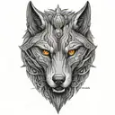 A futuristic wolf design with cybernetic enhancements reflecting the client's passions tattoo design idea
